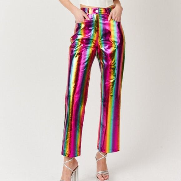 Amy Lynn Rainbow Lupe High Rise Straight Faux Leather Metallic Pants - Picture 3 of 6